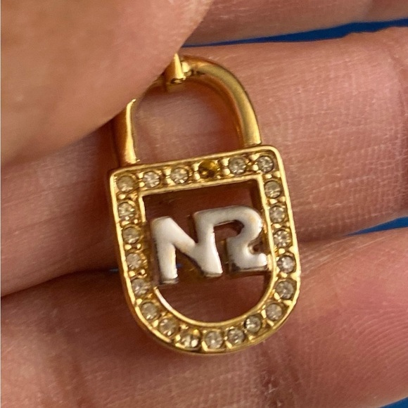 NINA RICCI Signature “NR” w/Crystals Charm on Branded Necklace, EUC - Picture 5 of 9